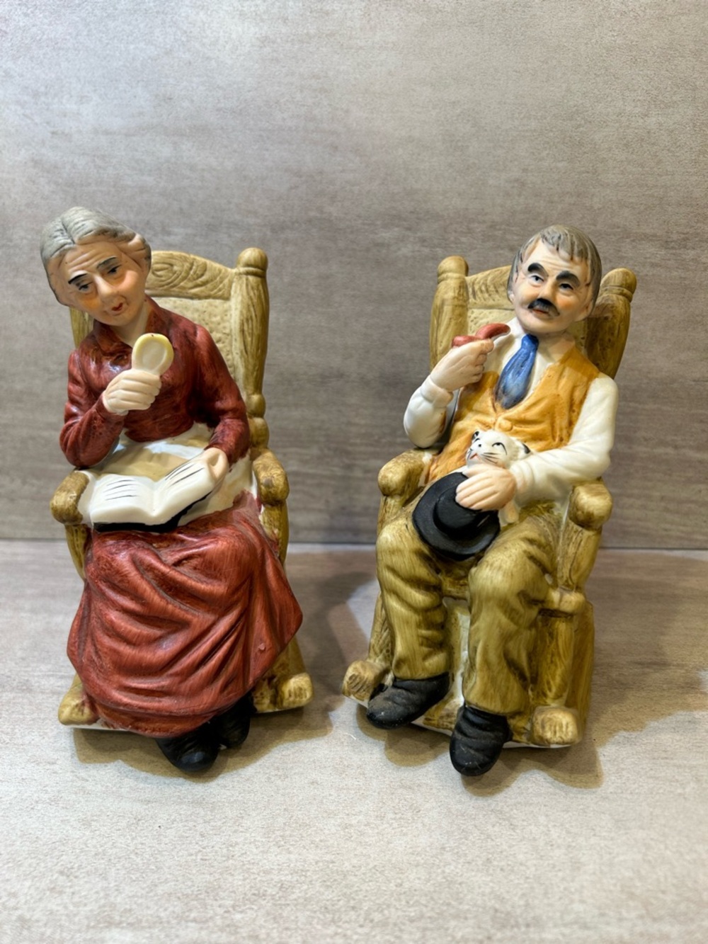 Marquise Collection Porcelain Old Man and Old Woman in Rocking Chairs 6" Tall